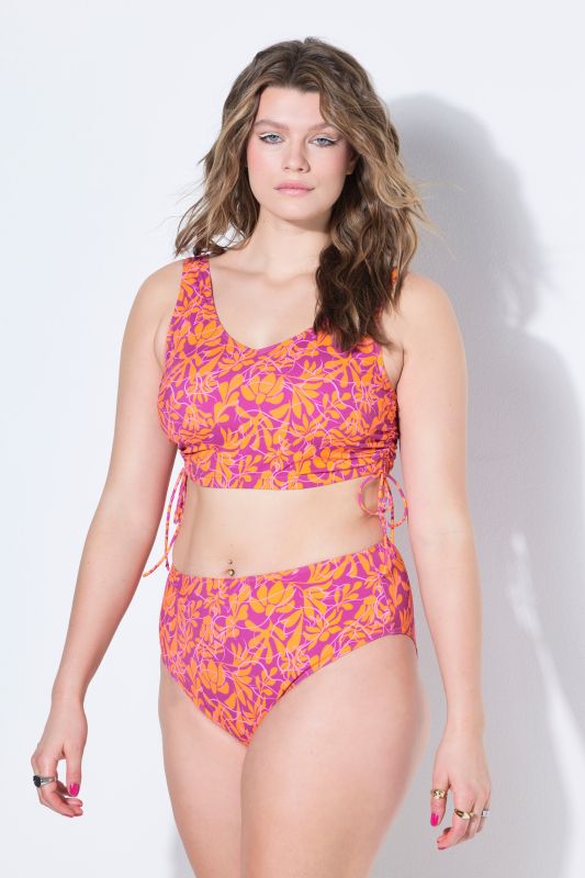 Neon Leaves Gathered Bikini Top