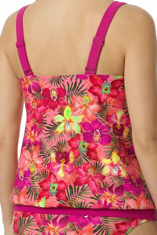 Tropical Orchid Print Elastic Hem Tankini Set