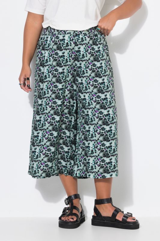 Colorful Leopard Print Elastic Waist Culottes