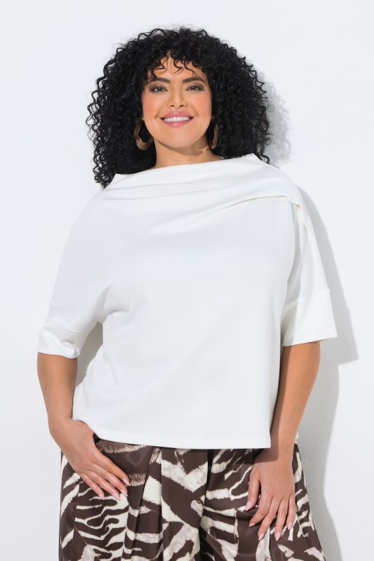 Asymmetric Draped Shoulder Oversized Fit Stretch Sweatshirt