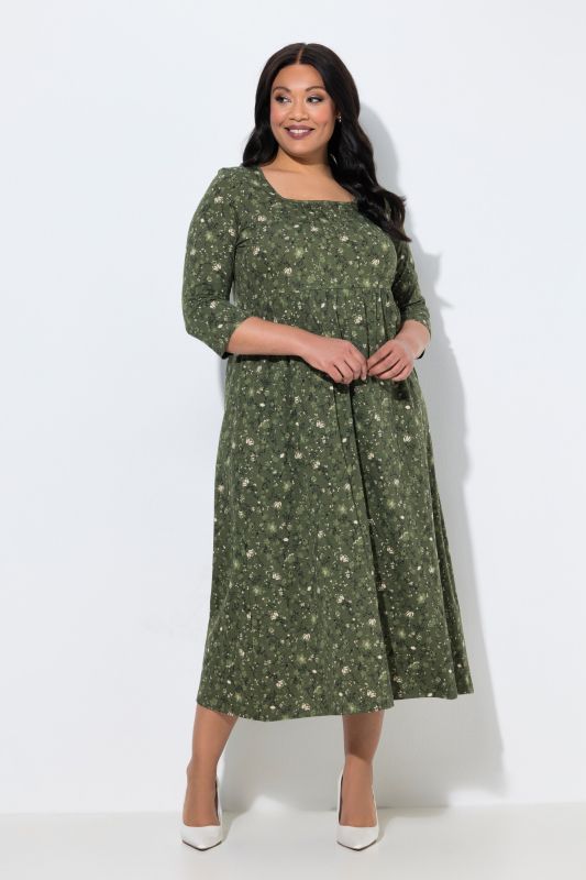 Twisting Floral Empire Knit A-Line Pocket Dress