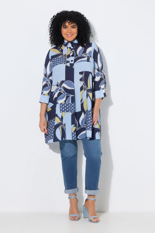 Patchwork Print Short Sleeve Tunic Blouse