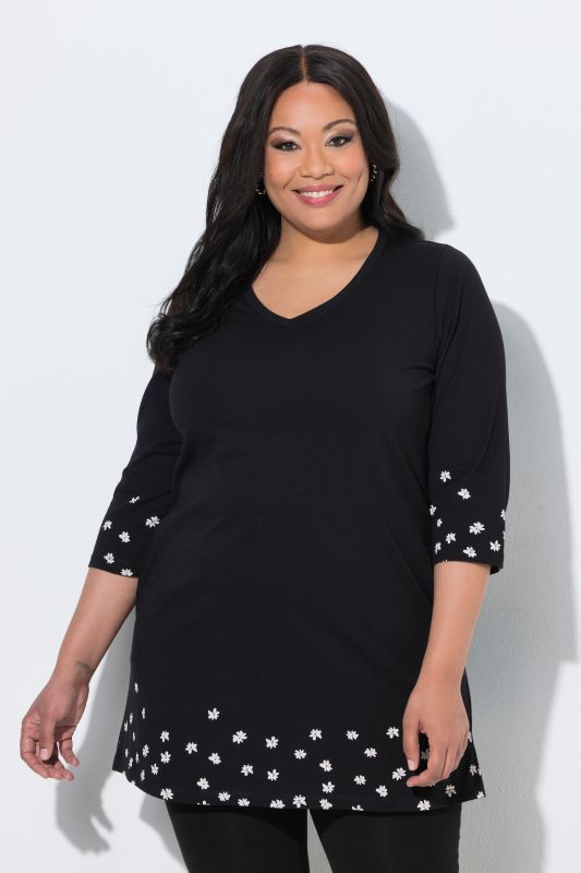 Daisy Placement Print V-Neck Cotton Knit Tunic