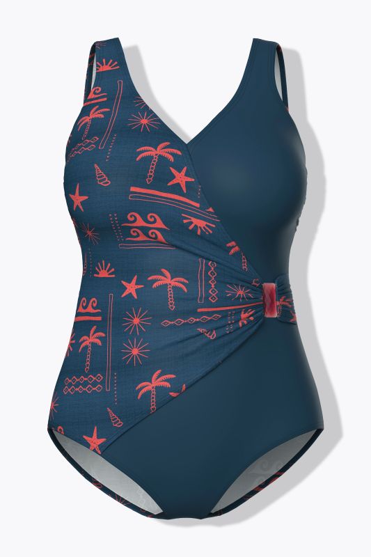 Holiday Print Wrap Look One Piece Swimsuit