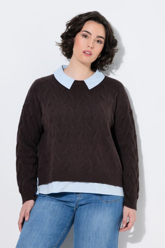 2-in-1 Long Sleeve Cable Knit Sweater