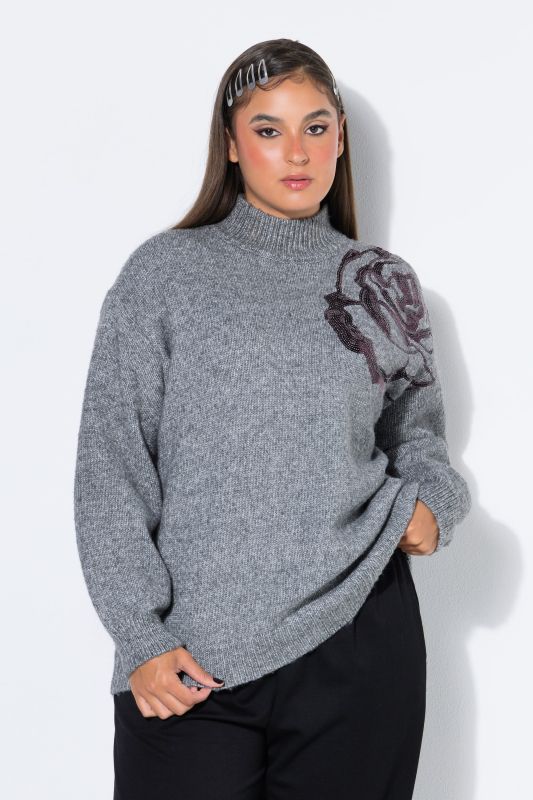 Sequin Rose Mock Neck Sweater