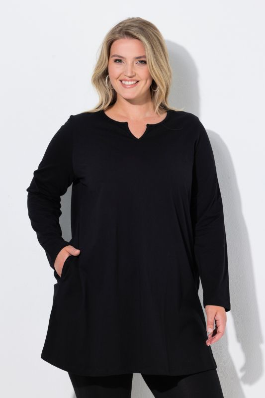 Notch Neckline Long Sleeve Knit Tunic