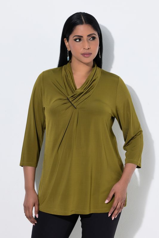 Waterfall Neckline 3/4 Sleeve Slinky Top