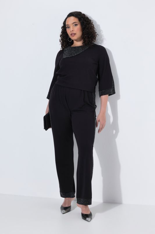 Rhinestone Studded Elastic Waist Jersey Pants