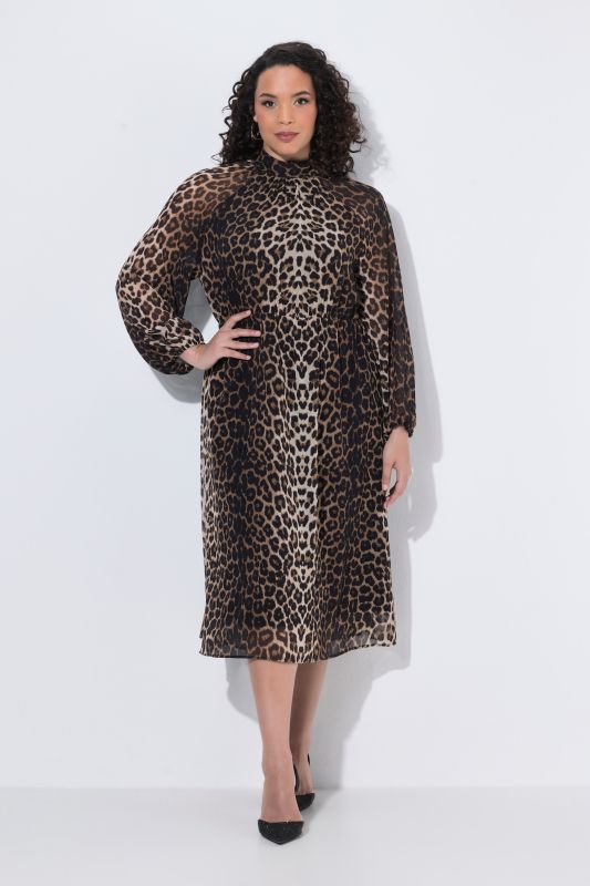 Layered Chiffon Long Sleeve Leopard Print Dress