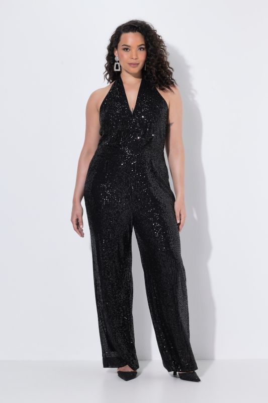 Sequined Sleeveless Halter-Neck Jumpsuit