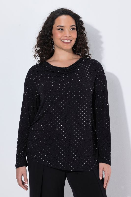 Rhinestone Studded Waterfall Neckline T-Shirt Blouse