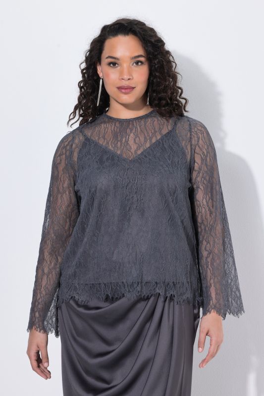 Satin and Lace Layered Long Sleeve Blouse