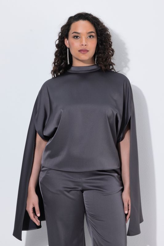 Satin Turtleneck Cape Blouse