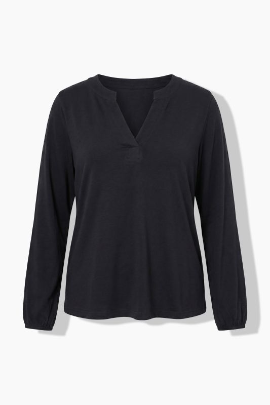 Modal Blend Split Neck Long Sleeve Blouse