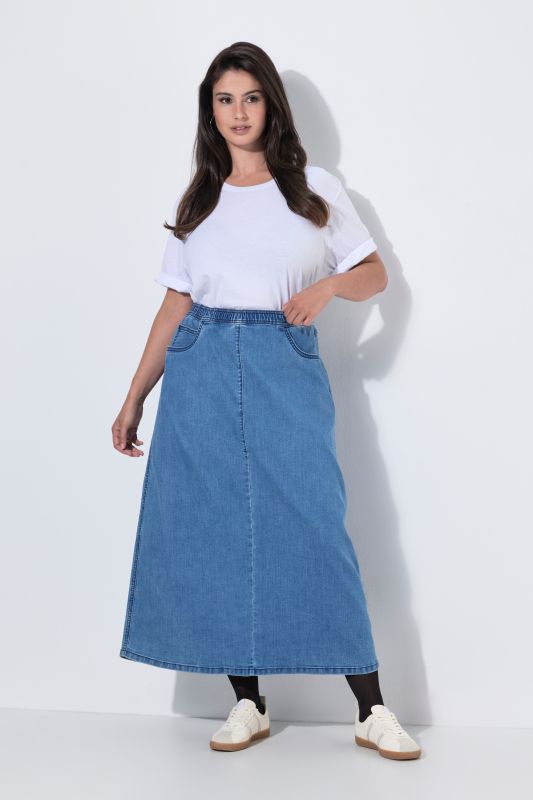 A-Line Elastic Waist Denim Skirt