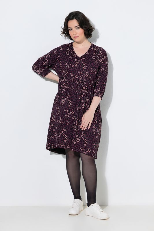 Colorful Leopard Print Empire Waist 3/4 Sleeve Dress