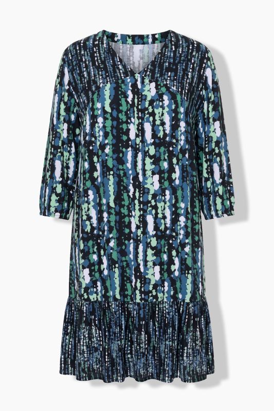 Dress, A-line, gathered horizontal seam, 3/4 sleeves