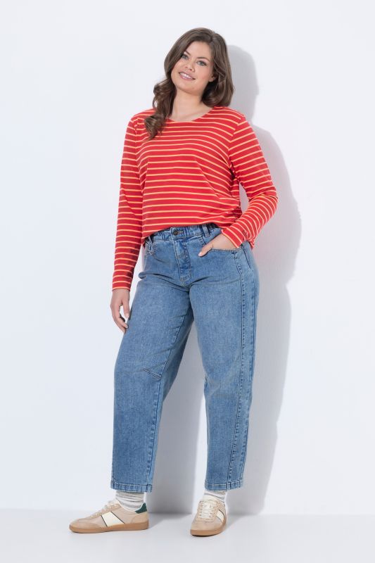 Decorative Side Seam Stretch Fit Barrel Jeans