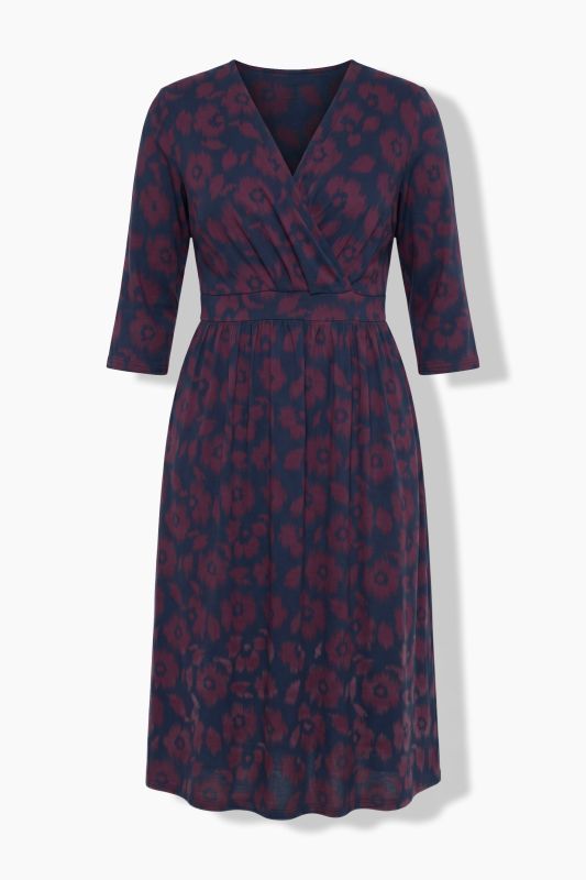 Eco Cotton Floral Print 3/4 Sleeve Wrap Dress
