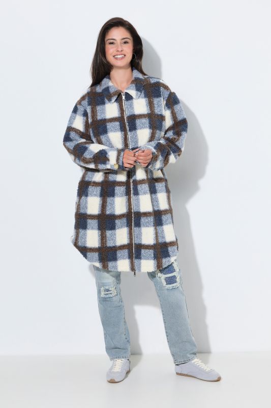 Plaid Longline Teddy Fleece Jacket