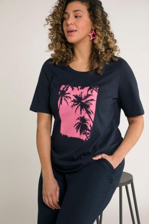 Тениска с принт на палмов силует