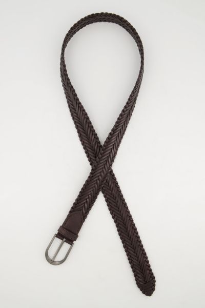 Leather belt, genuine leather, woven, metallic clasp