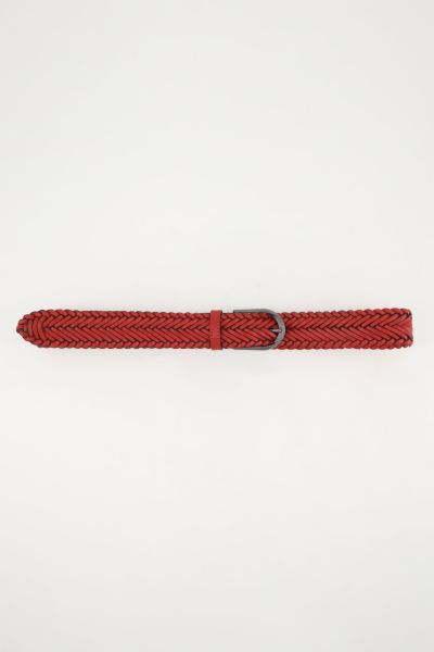 Leather belt, genuine leather, woven, metallic clasp
