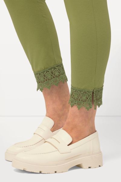 Eco Cotton Elastic Waist Lace Trim Leggings