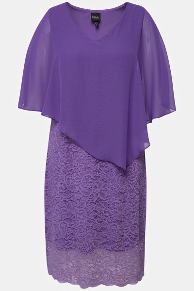 Chiffon Overlay Stretch Lace V-Neck Occasion Dress