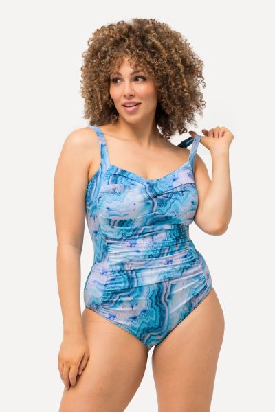 Marble Ruched One Piece Swim Suit