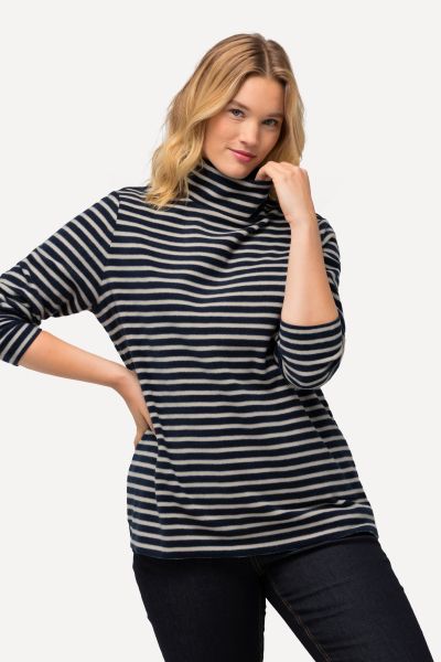 Striped Fleece Turtleneck Sweater