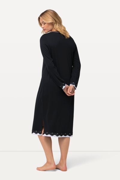 Lace Hem Contrast Trim Super Soft Knit Nightgown