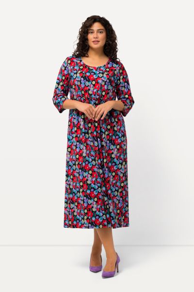 Pastel Navy Floral Empire Knit Cotton Pocket Dress