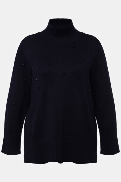 Long Sleeve Turtleneck Pearled Sweater