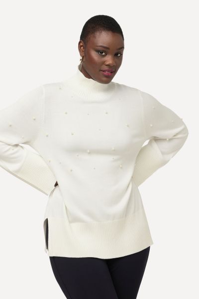 Long Sleeve Turtleneck Pearled Sweater