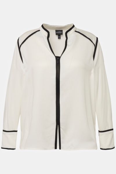 Contrast Piping Long Sleeve V-Neck Blouse