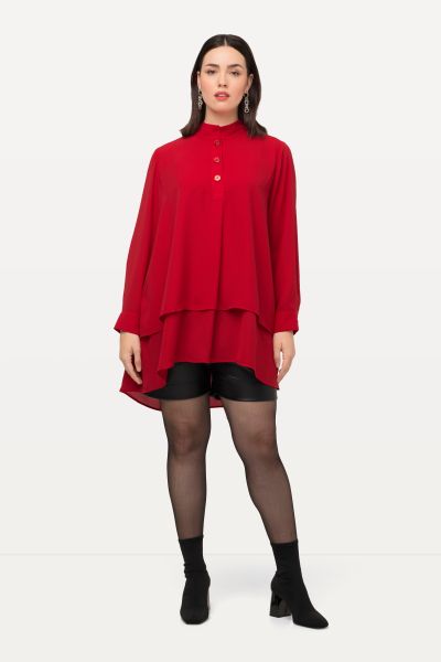 Layered Look Long Sleeve Collared Tunic Blouse