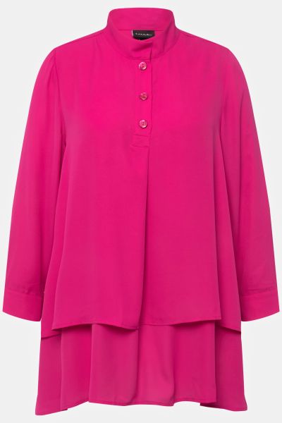 Layered Look Long Sleeve Collared Tunic Blouse