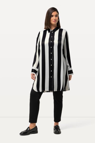 Block Stripe Long Sleeve Tunic Blouse