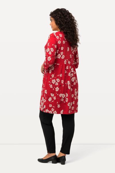 Floral Print Round Neck Empire A-line Knit Tunic