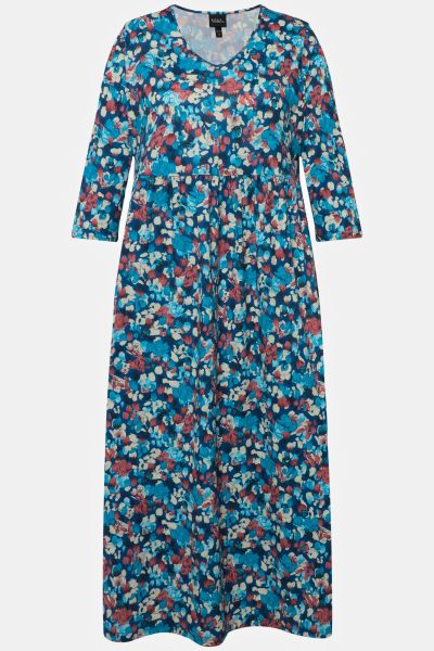 Matte Jersey V-Neck Floral Empire A-line Pocket Dress