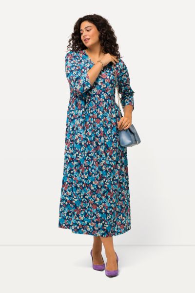 Matte Jersey V-Neck Floral Empire A-line Pocket Dress