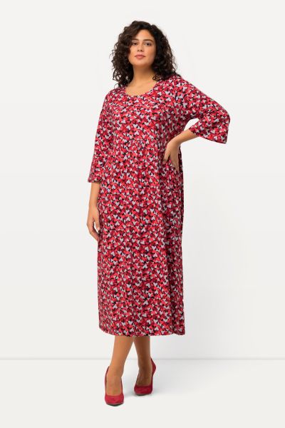 Heart Print Empire Knit Cotton A-line Pocket Dress