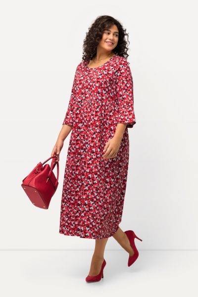 Heart Print Empire Knit Cotton A-line Pocket Dress