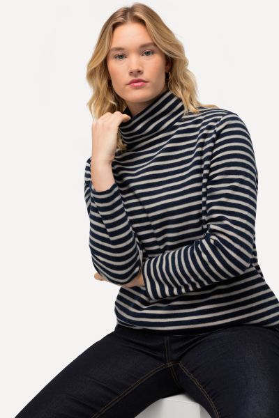 Striped Fleece Turtleneck Sweater