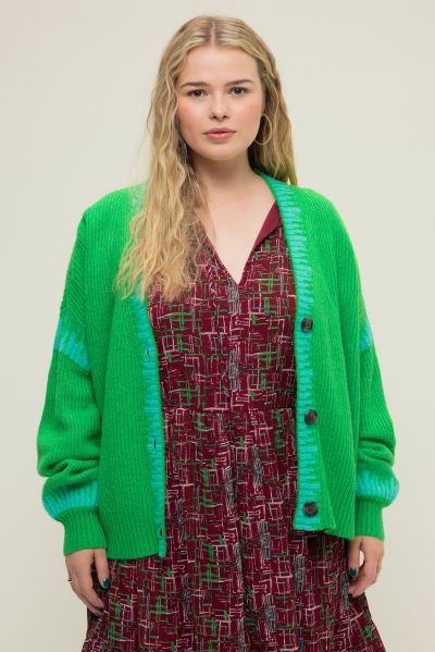 Cardigan, oversized, color accents, V-neck, balloon long sleeves