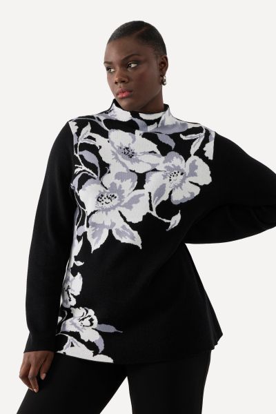 Пуловер с принт на цветя