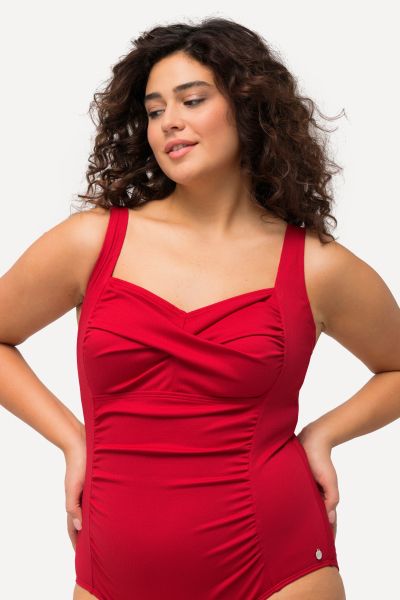 Draped Front Sweetheart Neck Front Lined Swimsuit