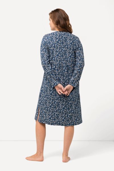Eco Cotton Leaf Print Long Sleeve Nightgown